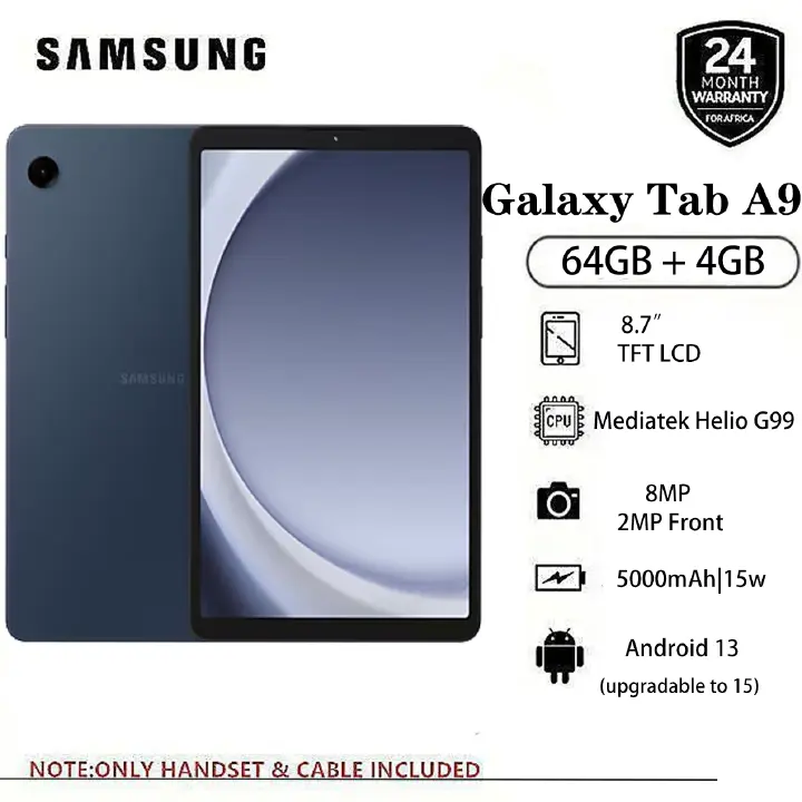 SUPER DEALS!!! SAMSUNG GALAXY Tab A9 64GB ROM Storage + 4GB RAM 8.7" TFT LCD Display 8MP Camera Android 13 (Upgradable to Android 15) MediaTek Helio G99 15W 5100mAh Tablet + FREE GIFTS INCLUDED
