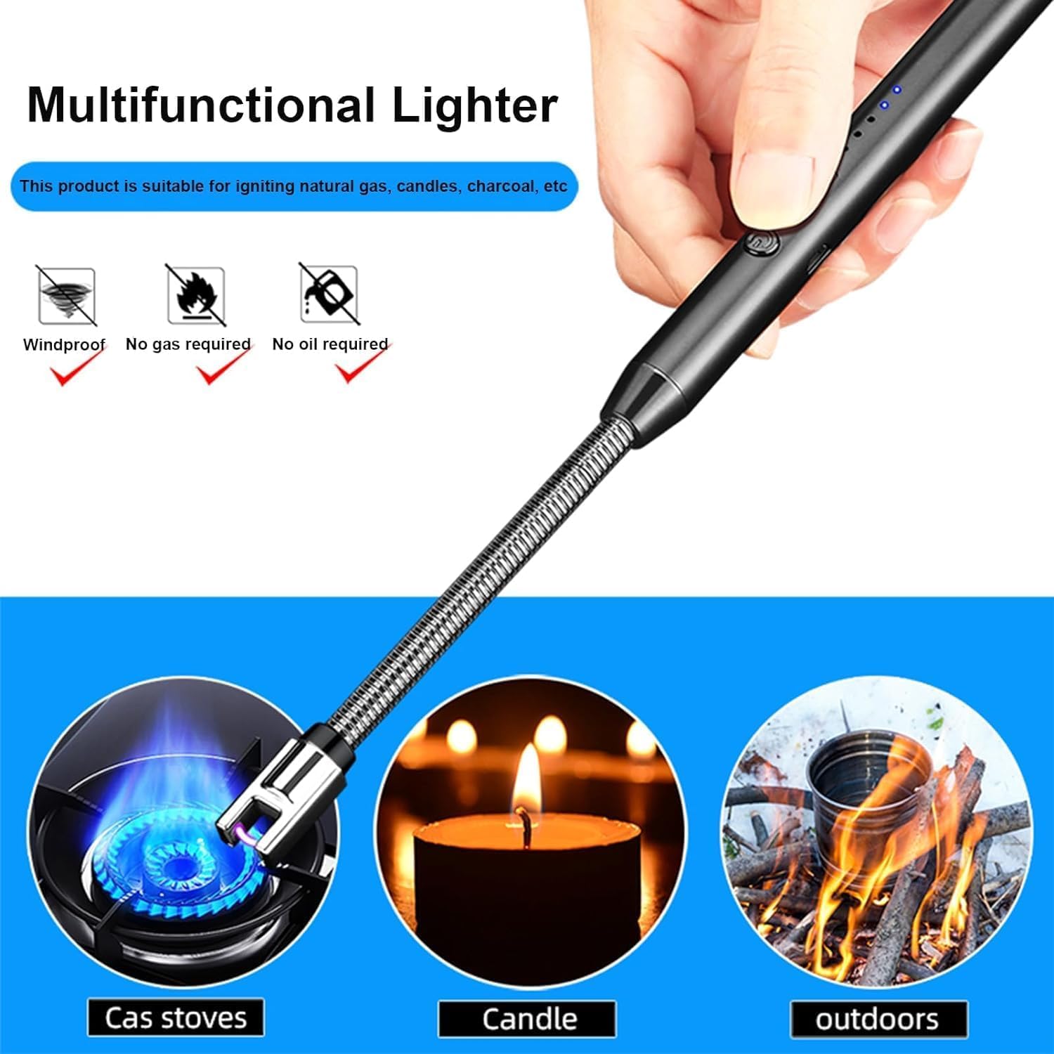 BBQ Electric Candle Lighter - Rechargeable, Windproof, USB, 360° Flexible Neck Arc Lighter (Multicolor)