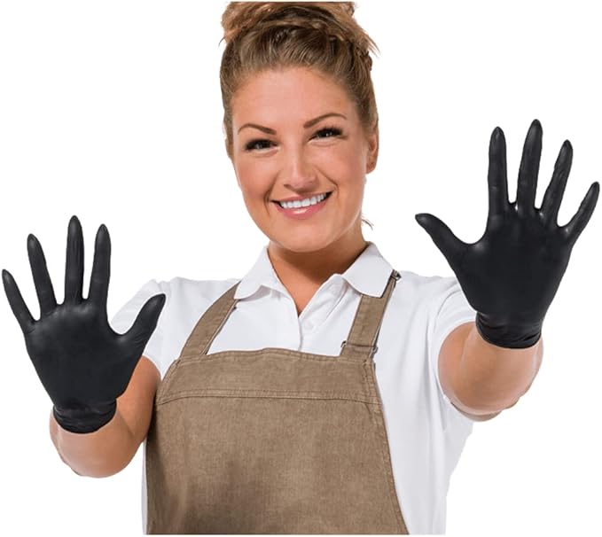 1 BOX | BLACK Nitrile Gloves, Premium Quality Disposable Gloves | Powder Free | Latex Free | Non-Sterile | Textured Gloves (100 Gloves Per Box) BLACK
