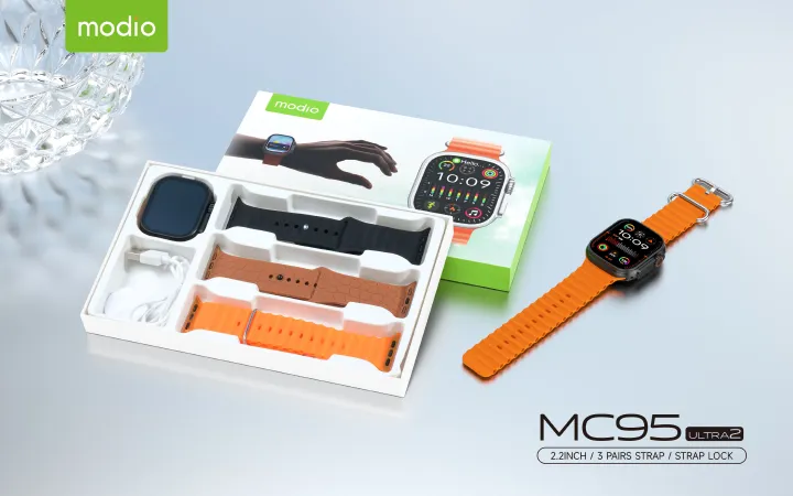 Modio MC95 Ultra 2 2.2 Inch Full Screen Display Smart Watch With 3 Straps and Wireless Charger For Ladies and Gents