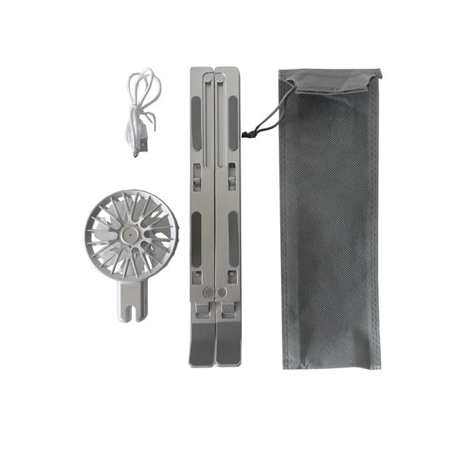 Adjustable Foldable Aluminum Laptop Stand with Detachable Cooling Fan 7-Level Height, Anti-Slip, Portable Metal Desktop Holder for 16-18” Laptops & Tablets