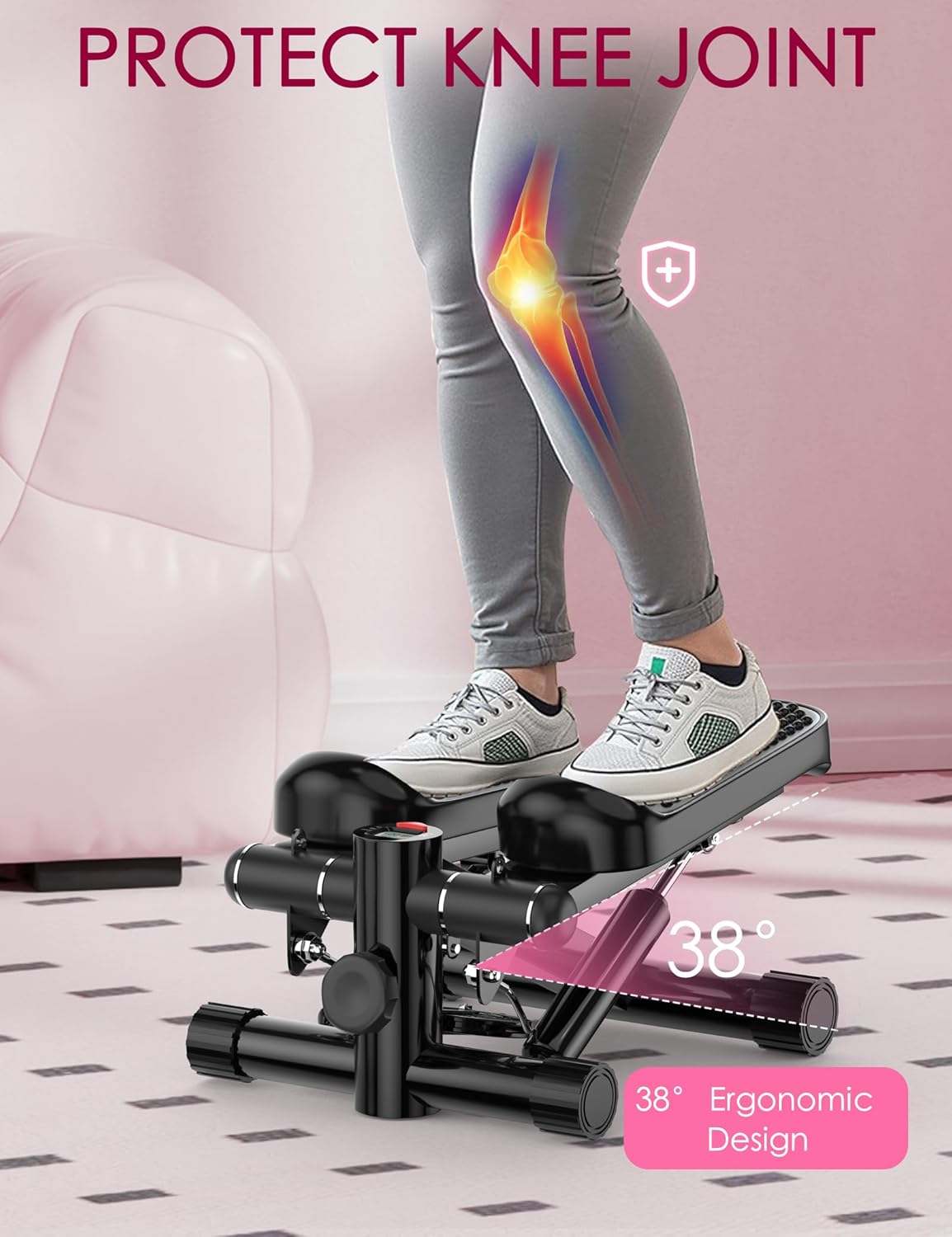 Mini Steppers for Exercise, Stair Stepper 330 lb Capacity, Workout Stepper Machine for Exercise at Home, Step Machine with Resistance Bands