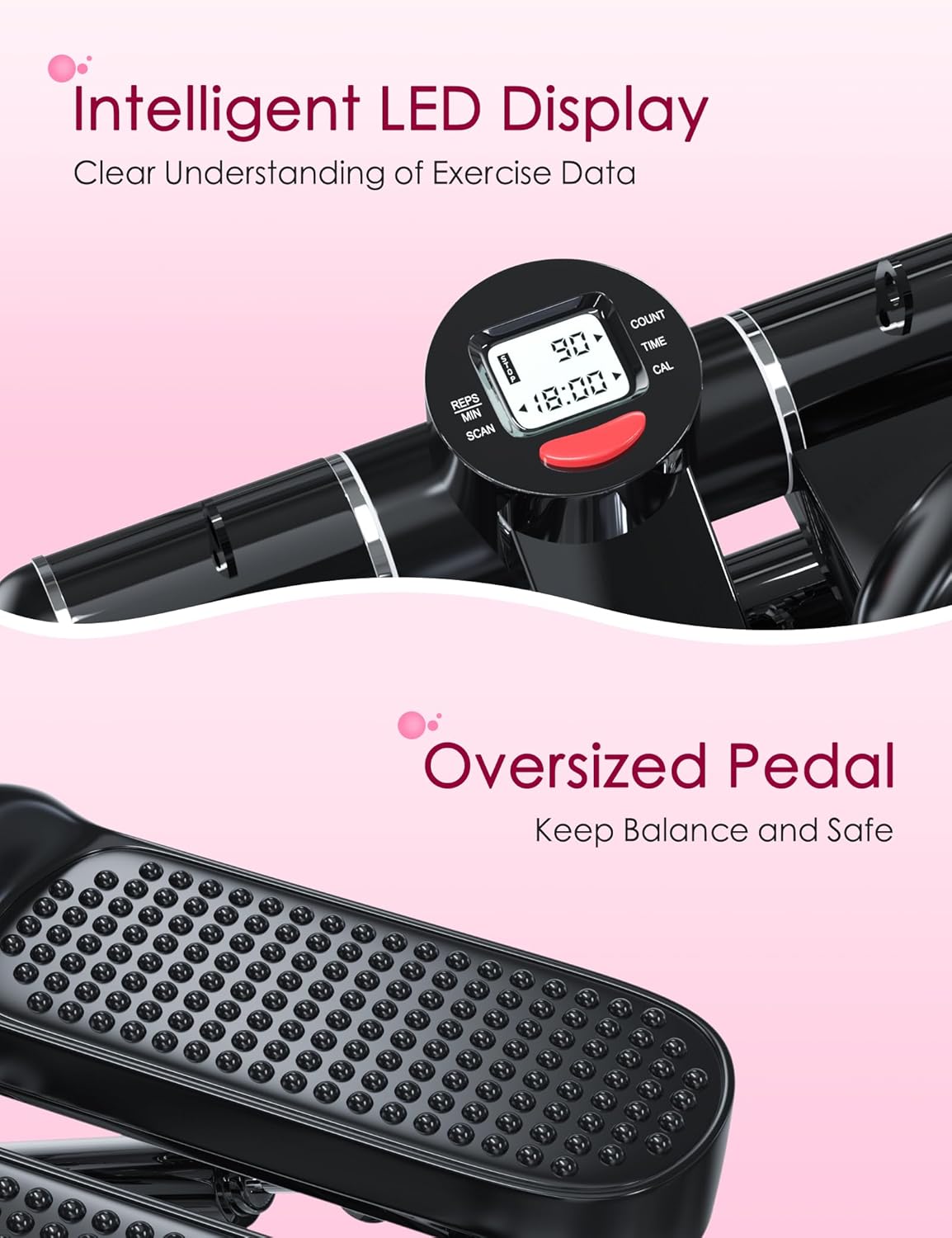 Mini Steppers for Exercise, Stair Stepper 330 lb Capacity, Workout Stepper Machine for Exercise at Home, Step Machine with Resistance Bands