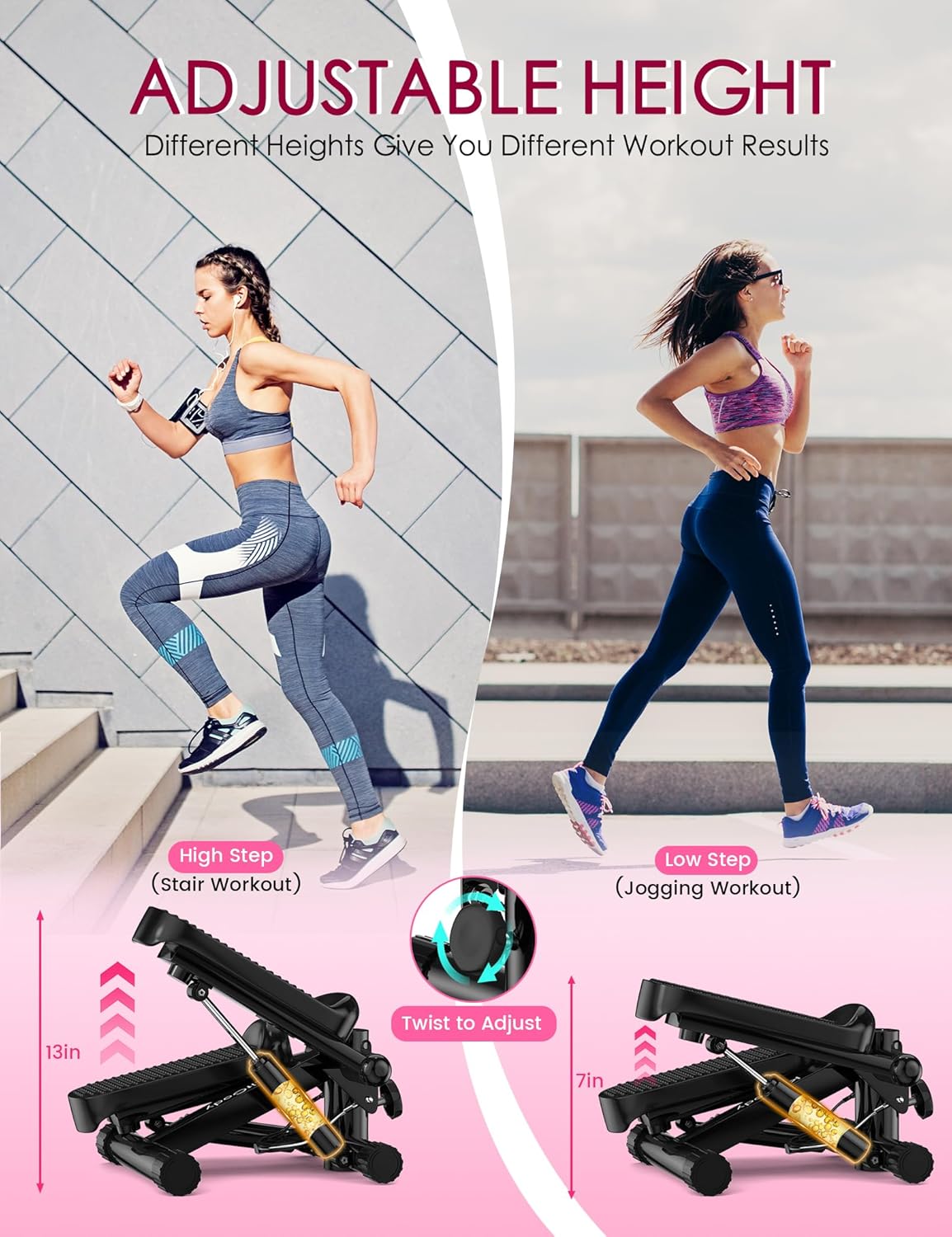 Mini Steppers for Exercise, Stair Stepper 330 lb Capacity, Workout Stepper Machine for Exercise at Home, Step Machine with Resistance Bands