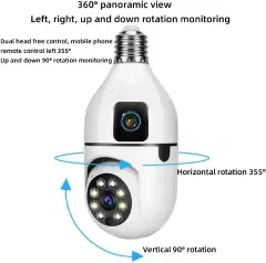 Light Bulb Security Camera Outdoor, Two-Way Intercom Body Tracking Multiple Viewers, for Home Security Recording 2-lens