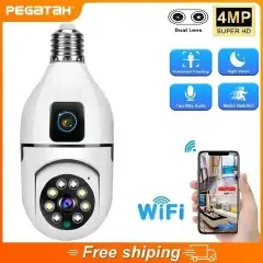 Light Bulb Security Camera Outdoor, Two-Way Intercom Body Tracking Multiple Viewers, for Home Security Recording 2-lens