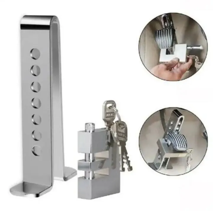 Auto Stainless Steel Pedal Lock - 8 Holes Brake Clutch Anti-Theft Device for Cars and Vehicles - Security Tool With 3 Keys