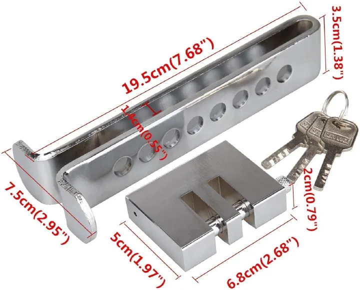 Auto Stainless Steel Pedal Lock - 8 Holes Brake Clutch Anti-Theft Device for Cars and Vehicles - Security Tool With 3 Keys