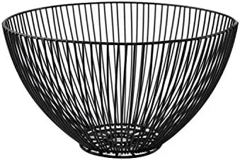 Metal Wire Fruit Basket, Large Round Storage Baskets for Bread, Fruit, Snacks, Candy, Households Items. Fashion Fruit Bowl Decorate Living Room, Kitchen, Countertop (Black)