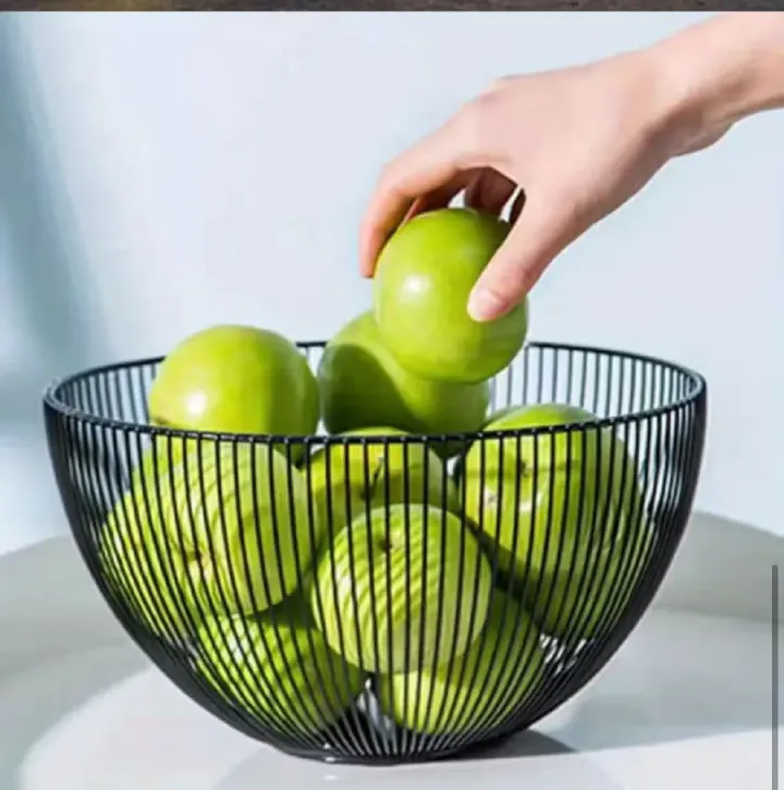 Metal Wire Fruit Basket, Large Round Storage Baskets for Bread, Fruit, Snacks, Candy, Households Items. Fashion Fruit Bowl Decorate Living Room, Kitchen, Countertop (Black)