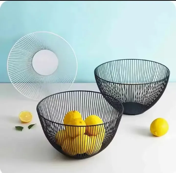 Metal Wire Fruit Basket, Large Round Storage Baskets for Bread, Fruit, Snacks, Candy, Households Items. Fashion Fruit Bowl Decorate Living Room, Kitchen, Countertop (Black)