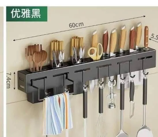 Kitchen Knife Rack, Spoon Knife Organizer, Heavy Duty Iron Material Knife Holder, Utensils Organizer, Wall Mounted Spoon Organizer, Kitchen Cutlery Organizer with towel rack and 8 hooks.