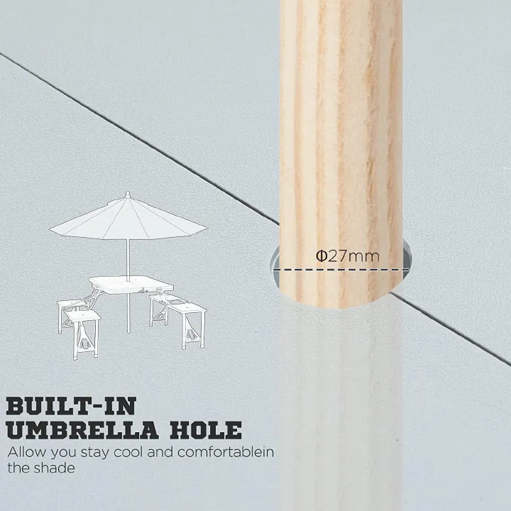 Aluminum Folding Camping Picnic Table With 4 Seats Umbrella Hole Portable Set Outdoor Garden Indoor Travel, Camping, Hole for Parasol, Foldable with Handle