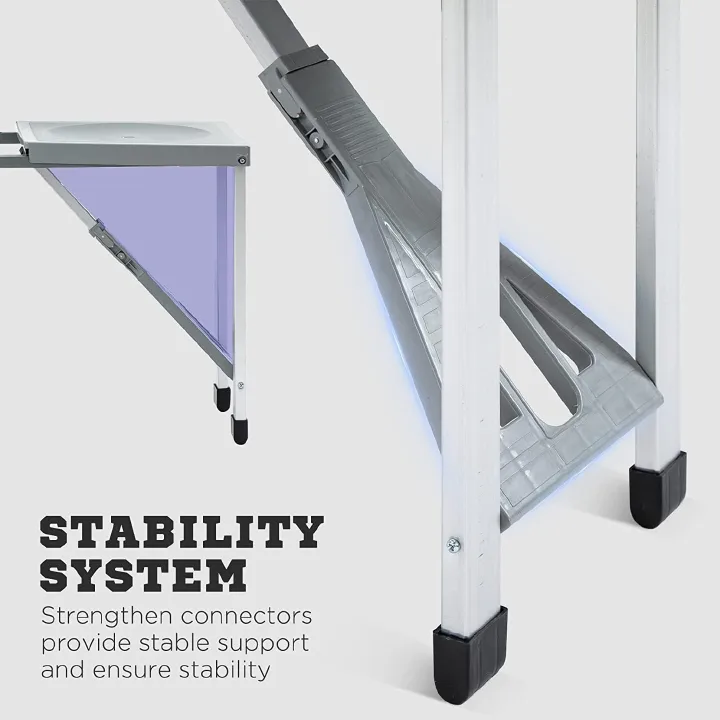 Aluminum Folding Camping Picnic Table With 4 Seats Umbrella Hole Portable Set Outdoor Garden Indoor Travel, Camping, Hole for Parasol, Foldable with Handle