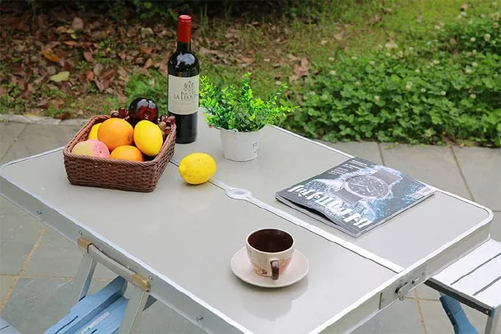 Aluminum Folding Camping Picnic Table With 4 Seats Umbrella Hole Portable Set Outdoor Garden Indoor Travel, Camping, Hole for Parasol, Foldable with Handle