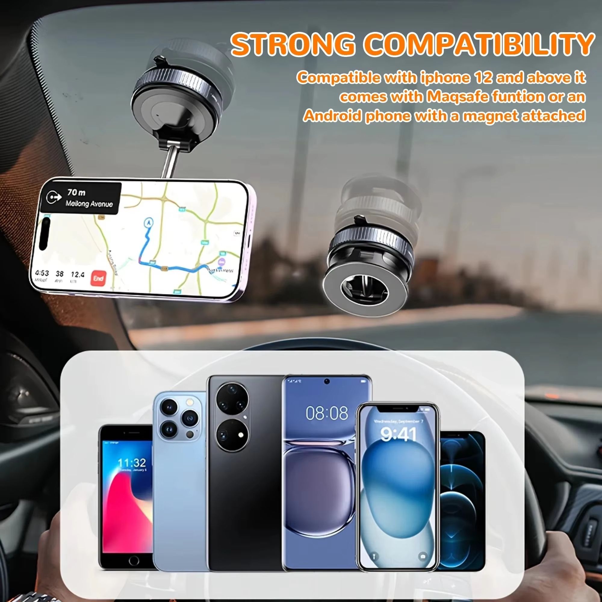 Car Vacuum Magnetic Phone Holder Portable 360°multifunctional Foldable Rotatable Suction Cup Stand for Iphone 16 Samsung Bracket