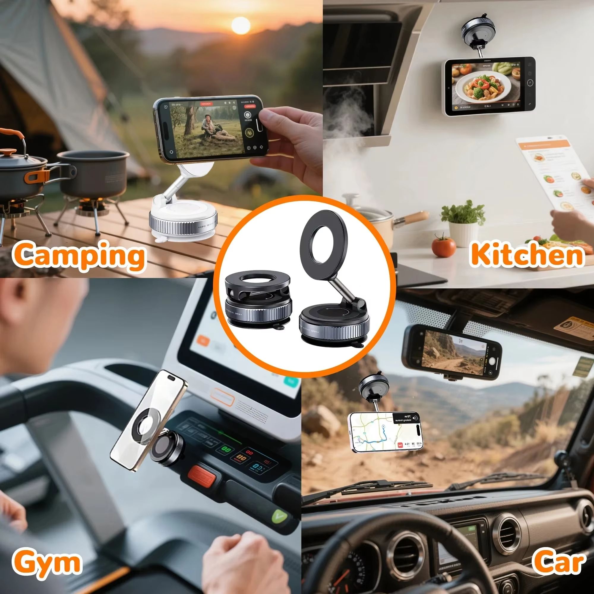 Car Vacuum Magnetic Phone Holder Portable 360°multifunctional Foldable Rotatable Suction Cup Stand for Iphone 16 Samsung Bracket