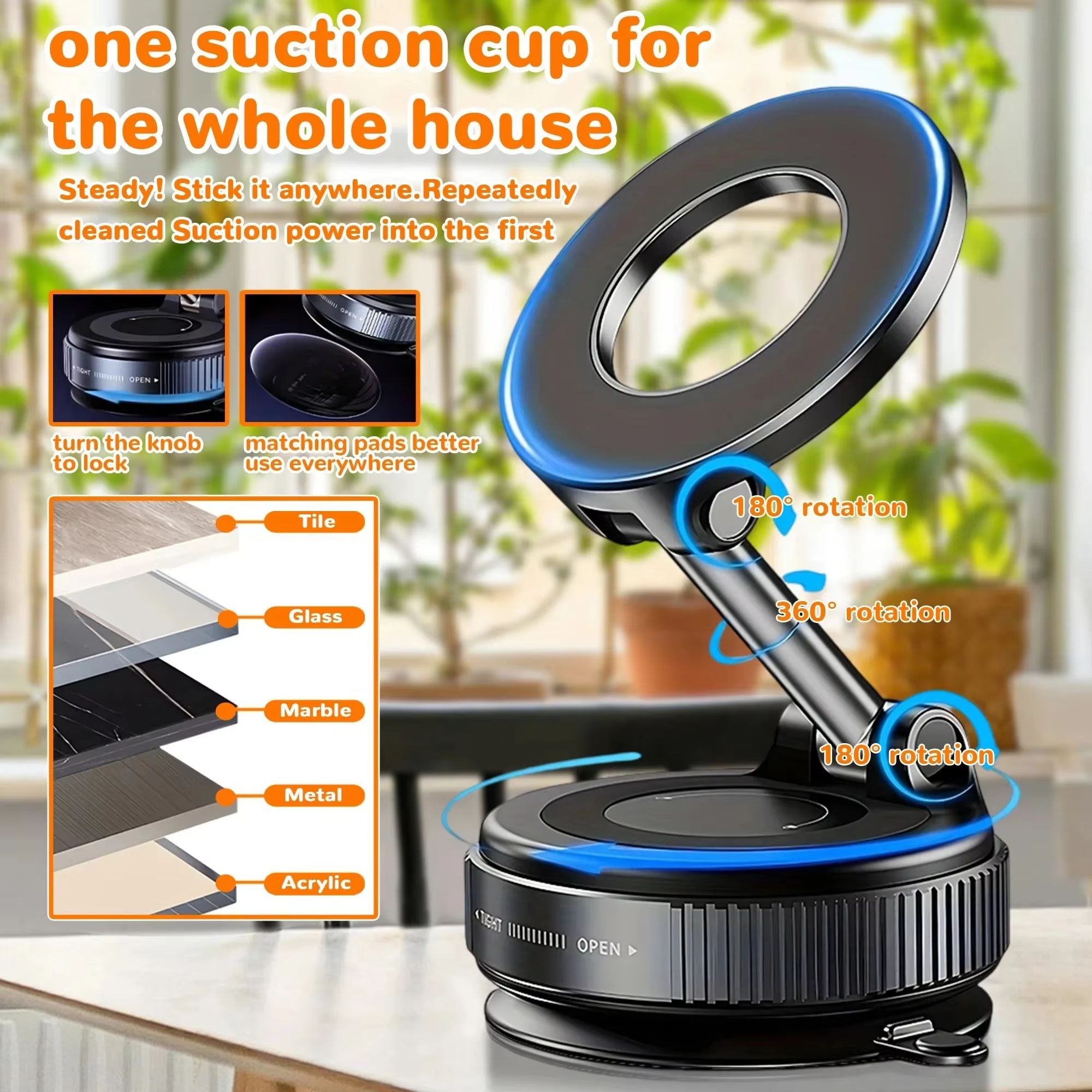Car Vacuum Magnetic Phone Holder Portable 360°multifunctional Foldable Rotatable Suction Cup Stand for Iphone 16 Samsung Bracket