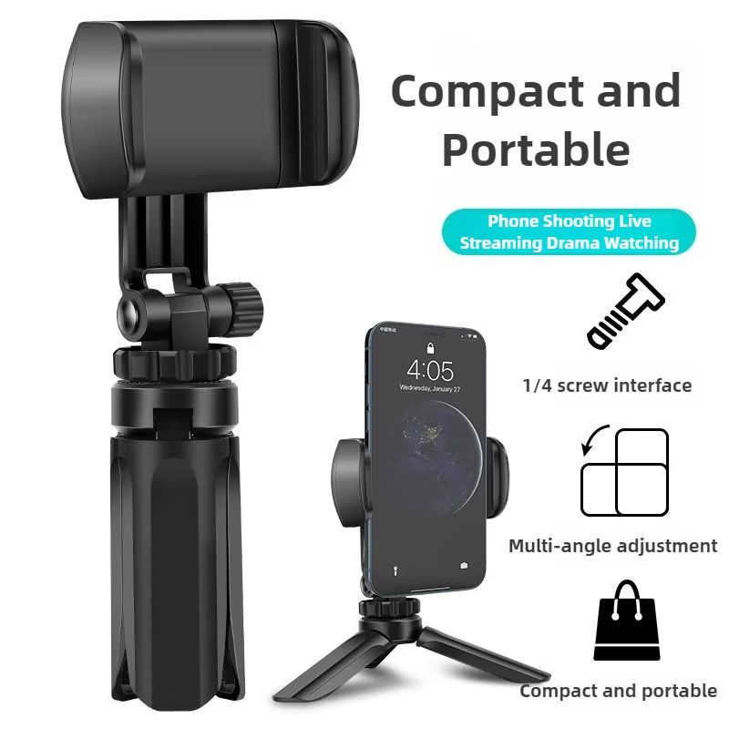 Adjustable Phone Tripod Stand Portable Foldable Desktop Holder 360 Rotatable Selfie Stick Live Streaming Stabilizer Compact