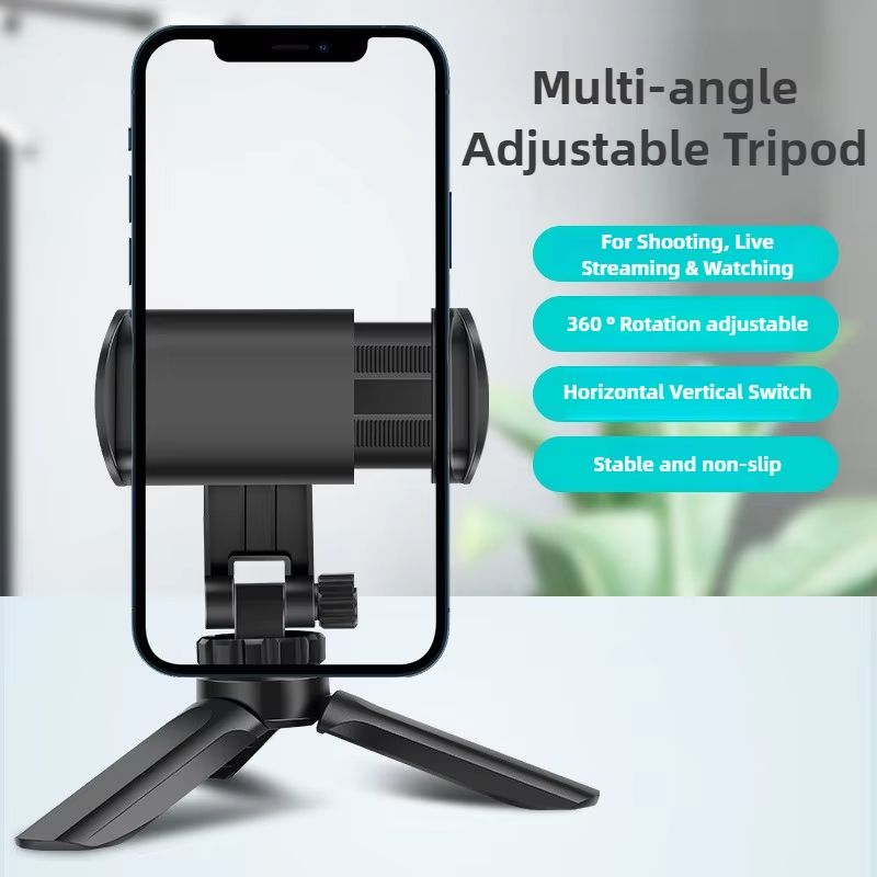 Adjustable Phone Tripod Stand Portable Foldable Desktop Holder 360 Rotatable Selfie Stick Live Streaming Stabilizer Compact