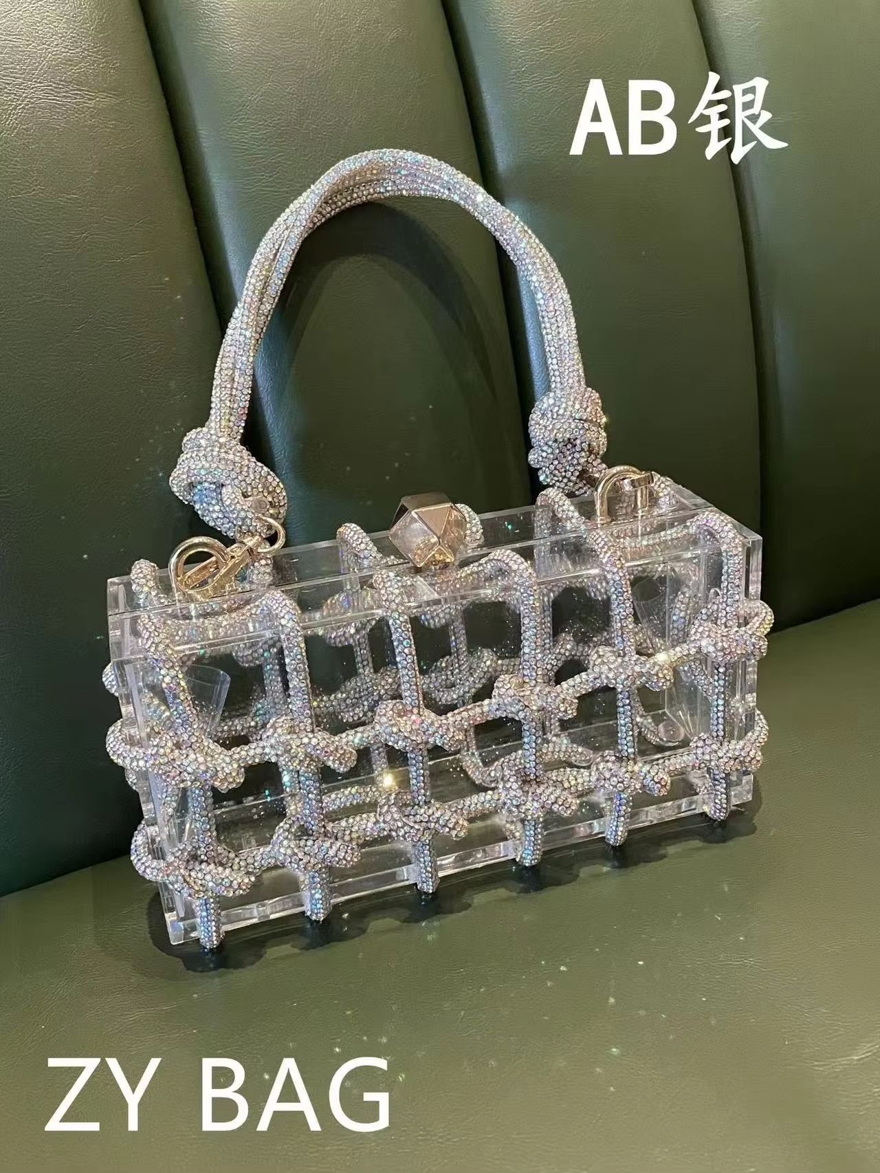Luxury Glitter Knotted Rope Acrylic Box Women Handbag Rhinestones Diamond Evening Bag Wedding Party Clutch Purse Shoulder Bag