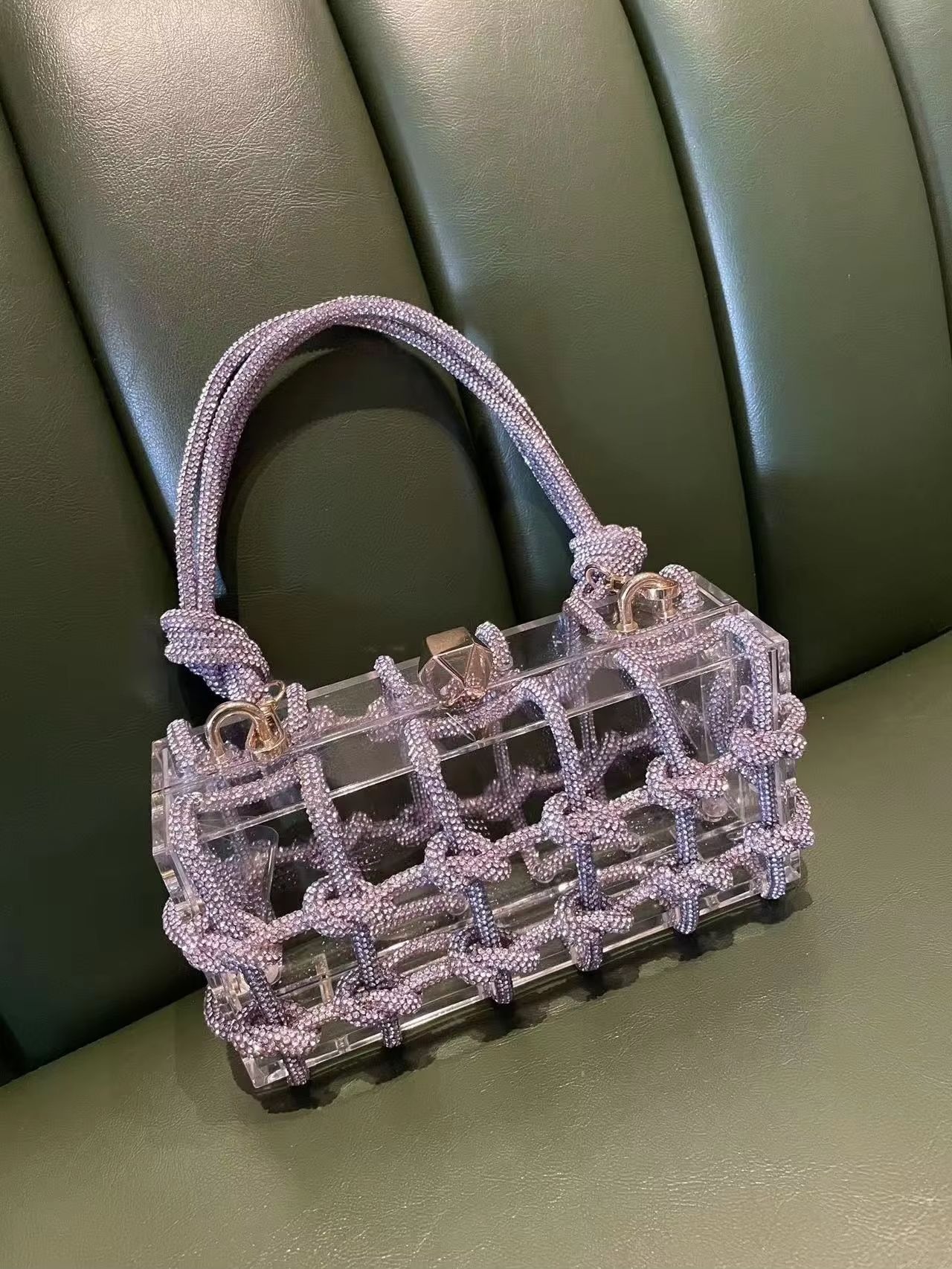 Luxury Glitter Knotted Rope Acrylic Box Women Handbag Rhinestones Diamond Evening Bag Wedding Party Clutch Purse Shoulder Bag