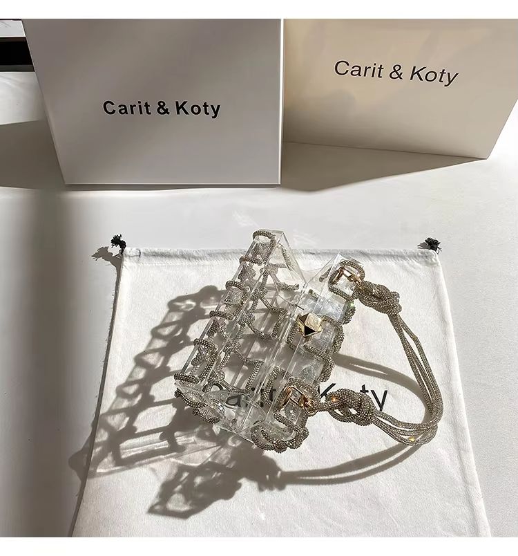 Luxury Glitter Knotted Rope Acrylic Box Women Handbag Rhinestones Diamond Evening Bag Wedding Party Clutch Purse Shoulder Bag
