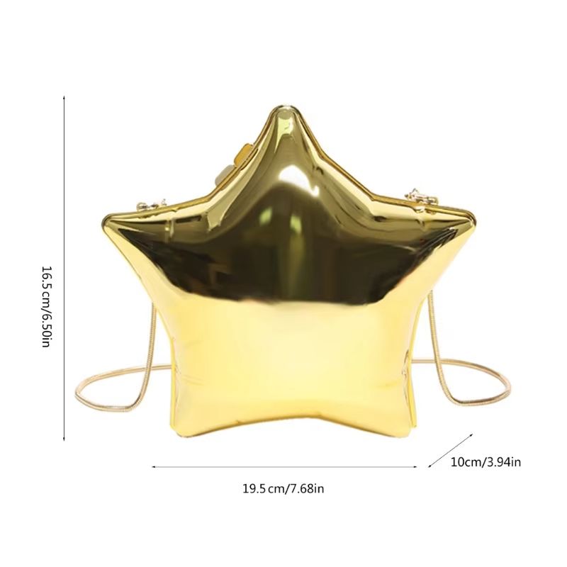 Fashion Women Shiny Silver Gold Evening Star Shape Prom Evening Clutch Bag Party Designer Day Purse Crossbody Purse