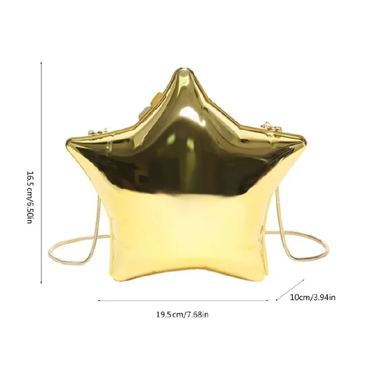 Fashion Women Shiny Silver Gold Evening Star Shape Prom Evening Clutch Bag Party Designer Day Purse Crossbody Purse