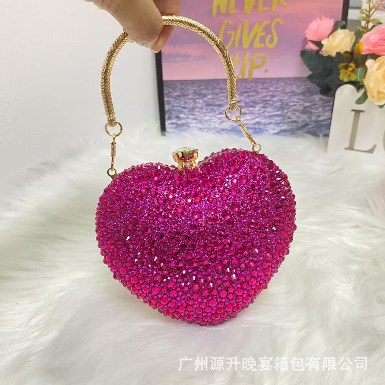 1Piece Rhinestone Mini Handbags Luxury Diamond Inlay Heart Shape Crystal Clutch Purse Evening Wedding Party Traveling Bag