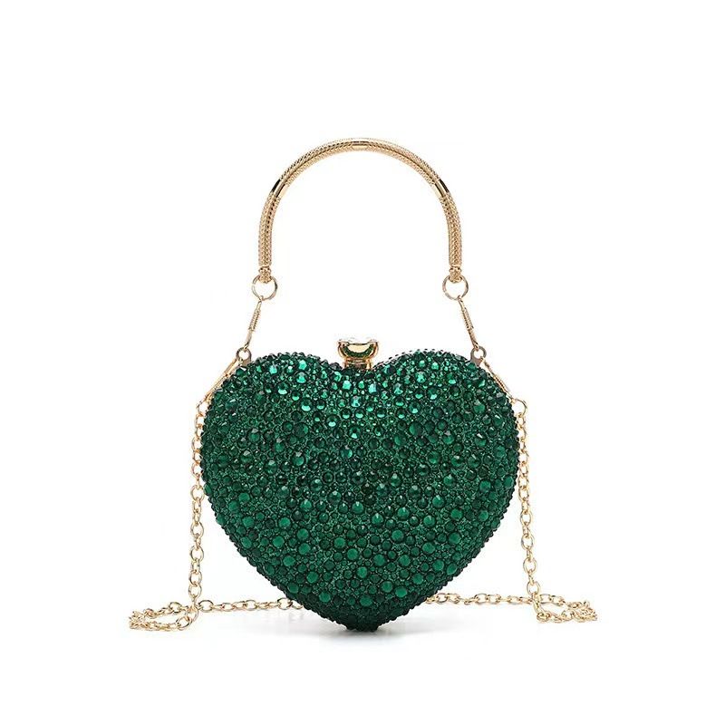 1Piece Rhinestone Mini Handbags Luxury Diamond Inlay Heart Shape Crystal Clutch Purse Evening Wedding Party Traveling Bag