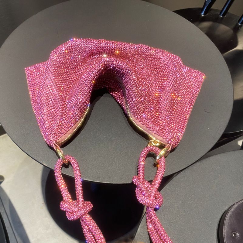 2025 New Ladies' Rhinestone Underarm Bag, Fully-Diamond-Studded Handbag, Pink Small Tote Bag, Women's Diamond Bag
