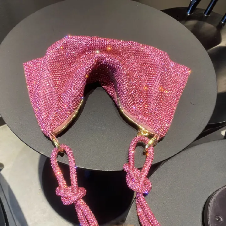 2025 New Ladies' Rhinestone Underarm Bag, Fully-Diamond-Studded Handbag, Pink Small Tote Bag, Women's Diamond Bag