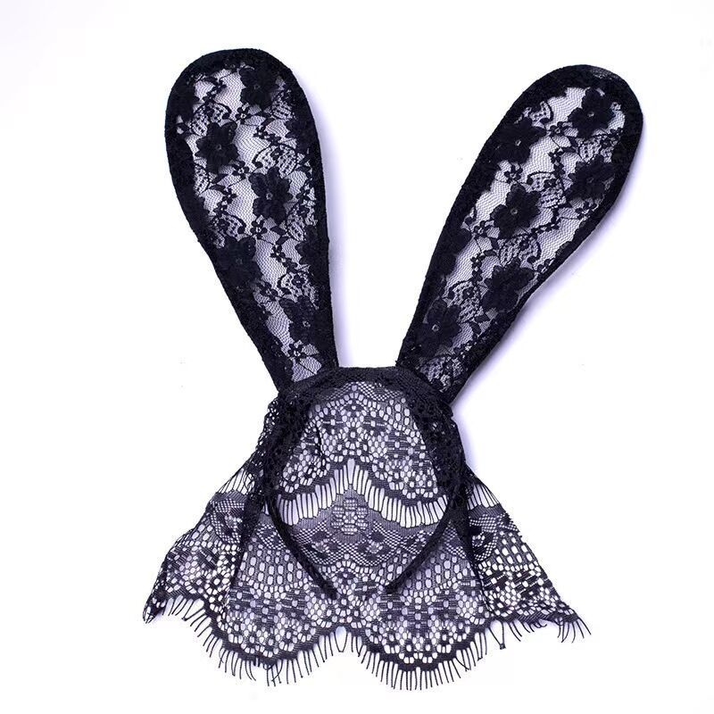 Black sexy cat's ears headband female lace face mask eye mask face covering gauze hairpin hair clip Halloween headwear