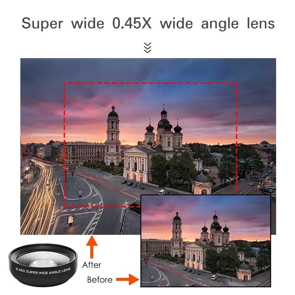 2 IN 1 Lens Universal Clip 37mm Mobile Phone Lens 0.45x 49uv Super Wide-Angle Macro HD Professional For All Smartphones