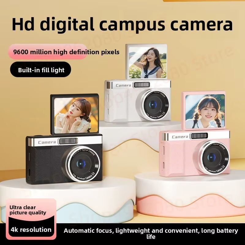 CCD Ultra HD Digital Camera 180° Flip Screen Cam 20MP Student Vlog for Campus 8x Zoom Ultra Light Selfie Digital Camcorder Gift