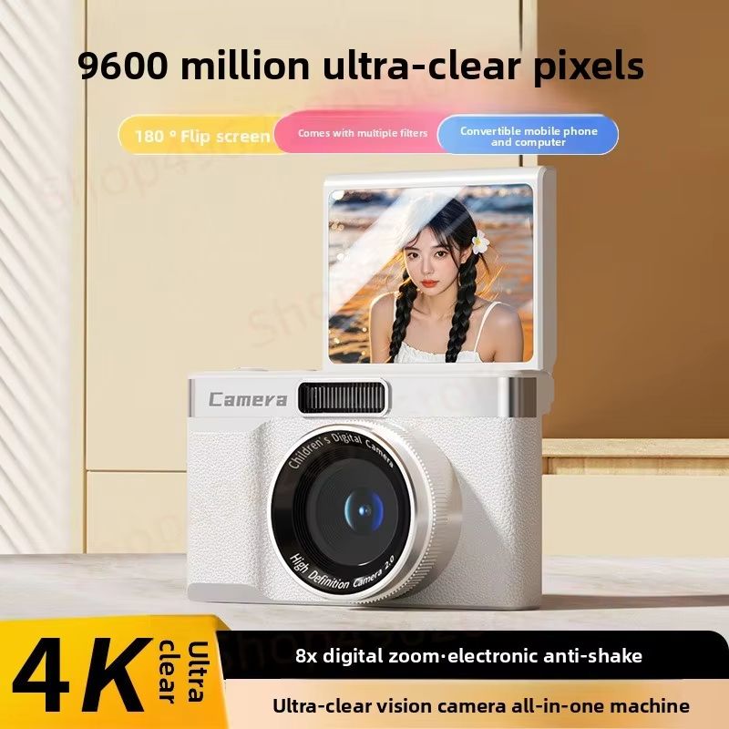 CCD Ultra HD Digital Camera 180° Flip Screen Cam 20MP Student Vlog for Campus 8x Zoom Ultra Light Selfie Digital Camcorder Gift