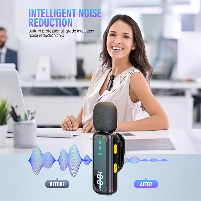Professional Wireless Lavalier Microphone System with Intelligent Noise Cancellation Lapel Mic For Vlog&Interviews&Conferences