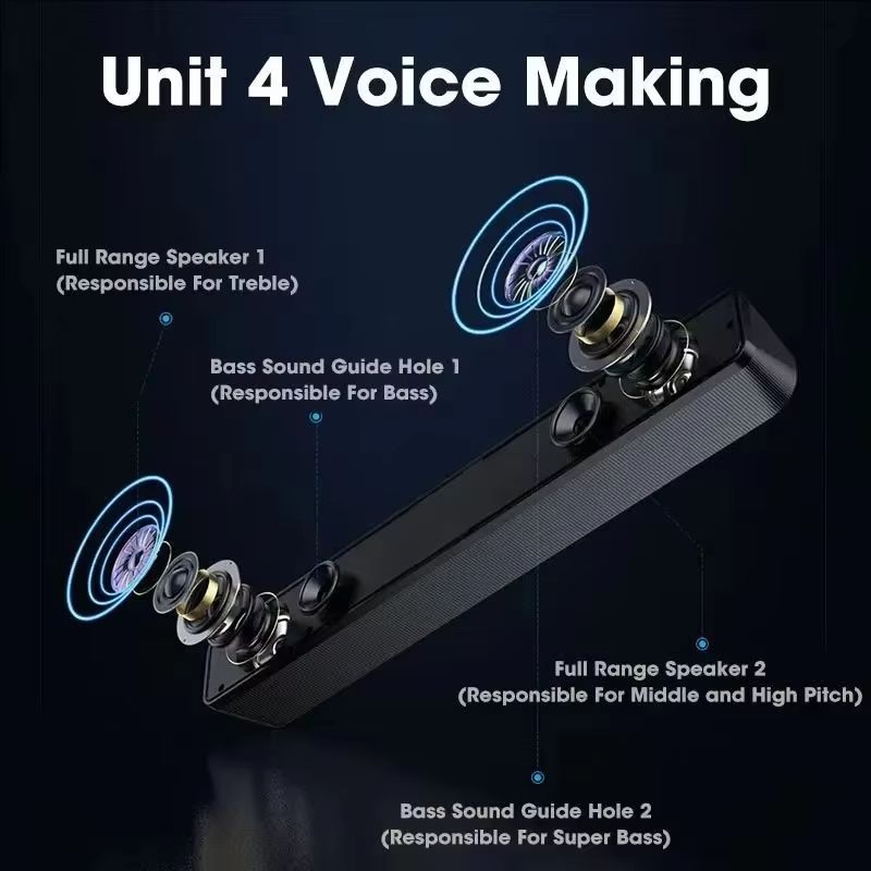 PC Soundbar Wired and Bluetooth Speaker USB Powered Soundbar for TV Pc Laptop Gaming Home Theater Surround Audio System