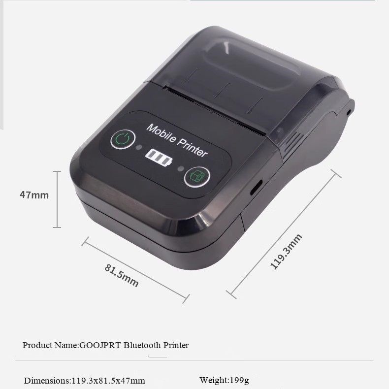 58mm small ticket portable thermal printer, micro handheld takeout order receiving cash register receipt Bluetooth printer