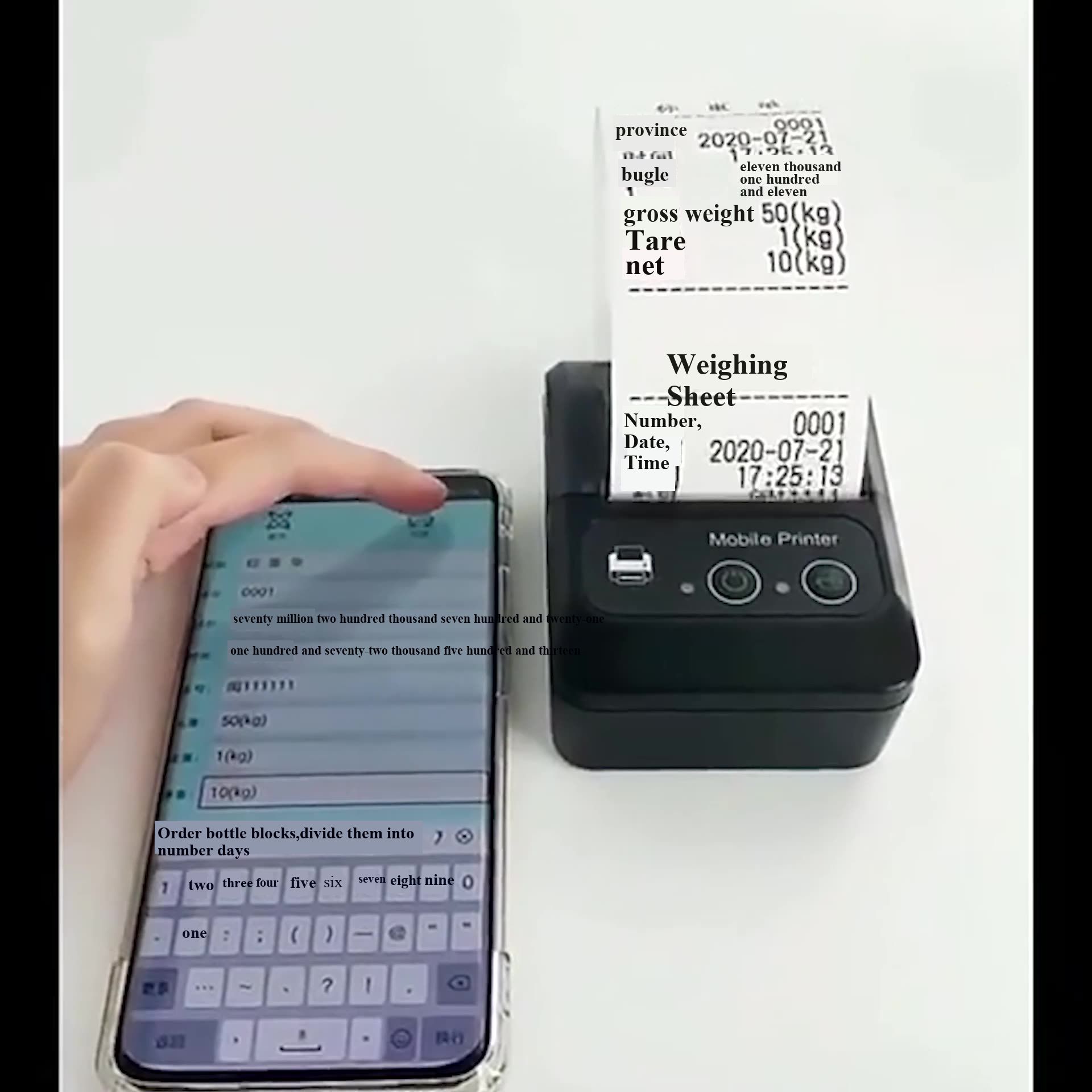 58mm small ticket portable thermal printer, micro handheld takeout order receiving cash register receipt Bluetooth printer