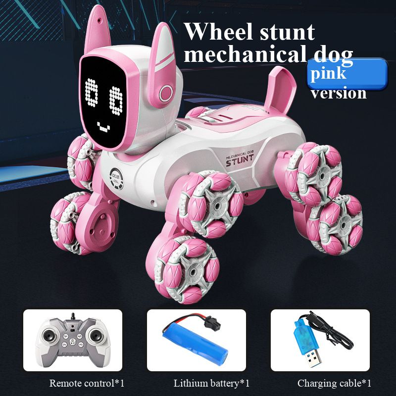 Toy Smart Children's Toy New Product Smart Voice Control Eight-Wheel Stunt Robot Dog Gesture Sensing Pink Remote Control Car Children's Programming Pet Toy
