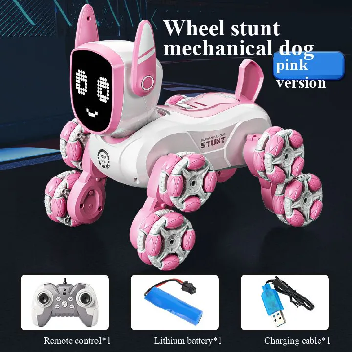 Toy Smart Children's Toy New Product Smart Voice Control Eight-Wheel Stunt Robot Dog Gesture Sensing Pink Remote Control Car Children's Programming Pet Toy