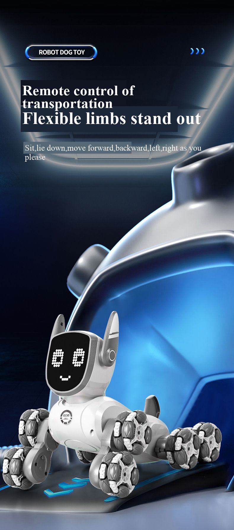 Toy Smart Children's Toy New Product Smart Voice Control Eight-Wheel Stunt Robot Dog Gesture Sensing Pink Remote Control Car Children's Programming Pet Toy