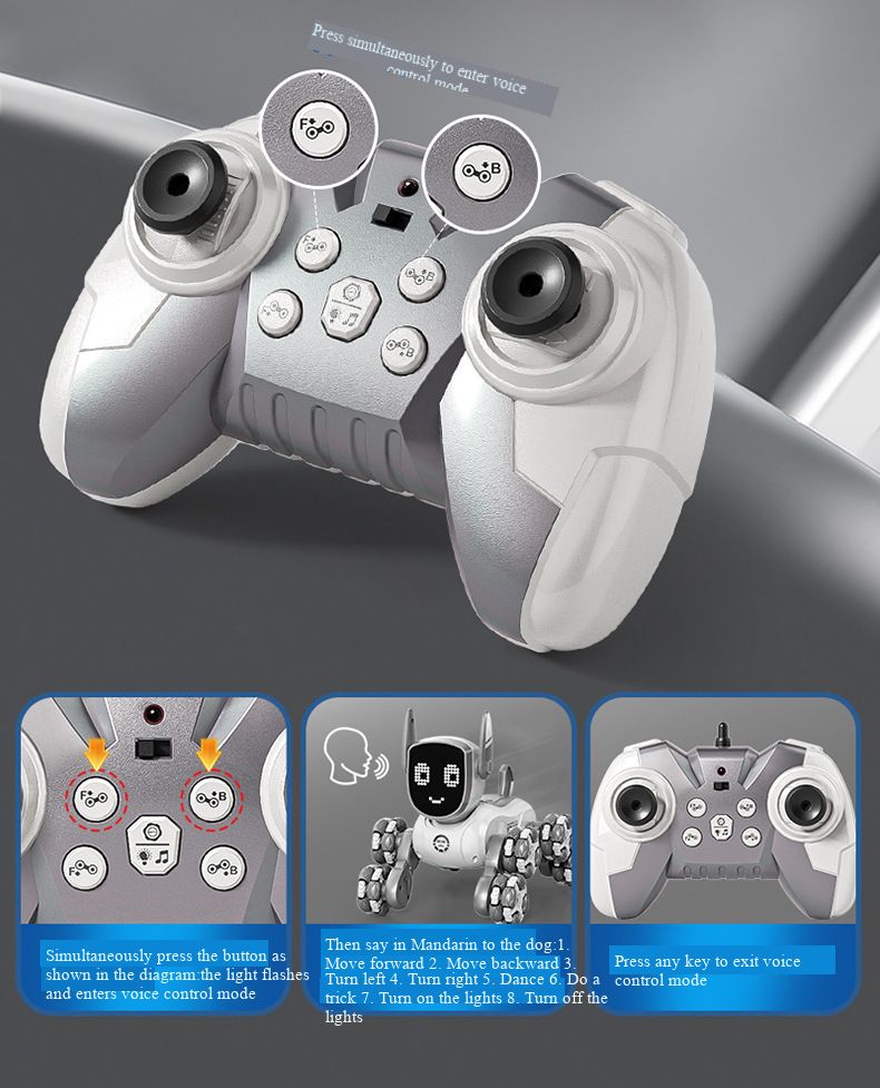 Toy Smart Children's Toy New Product Smart Voice Control Eight-Wheel Stunt Robot Dog Gesture Sensing Pink Remote Control Car Children's Programming Pet Toy