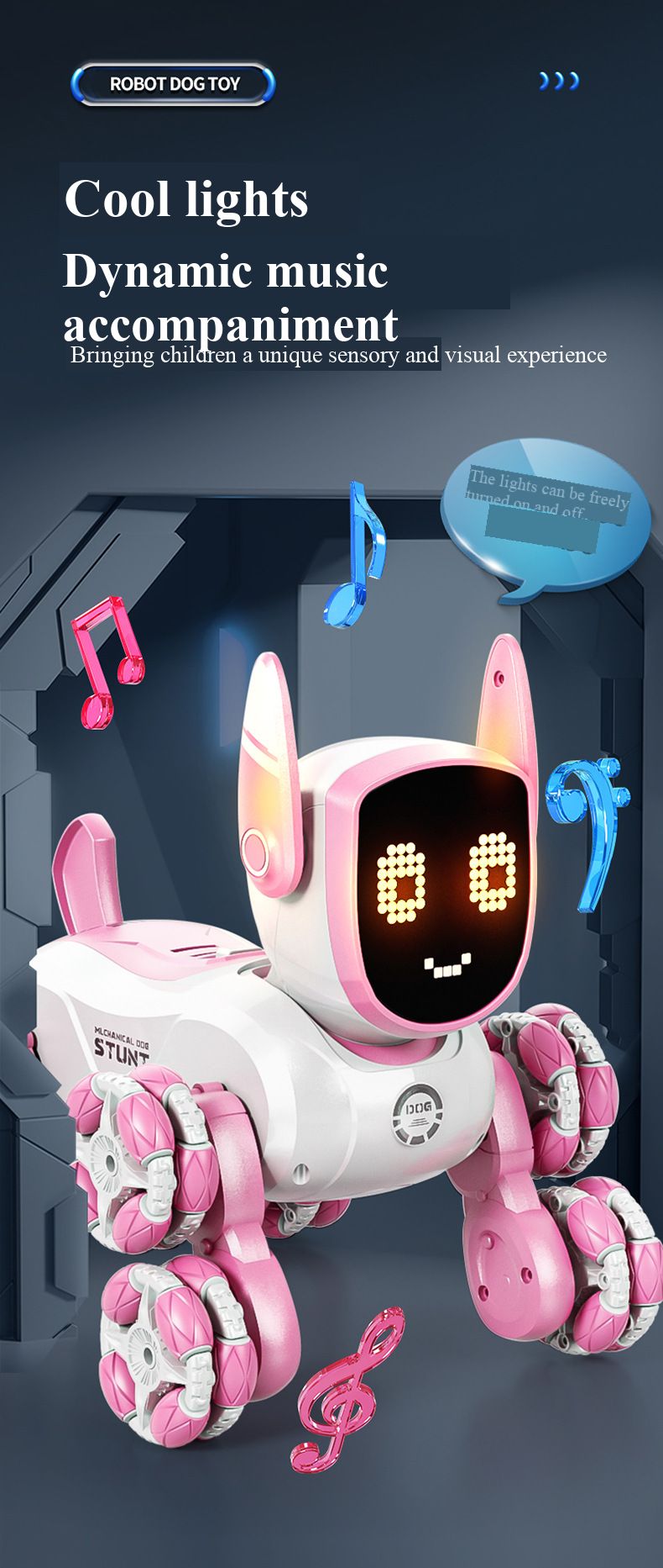 Toy Smart Children's Toy New Product Smart Voice Control Eight-Wheel Stunt Robot Dog Gesture Sensing Pink Remote Control Car Children's Programming Pet Toy
