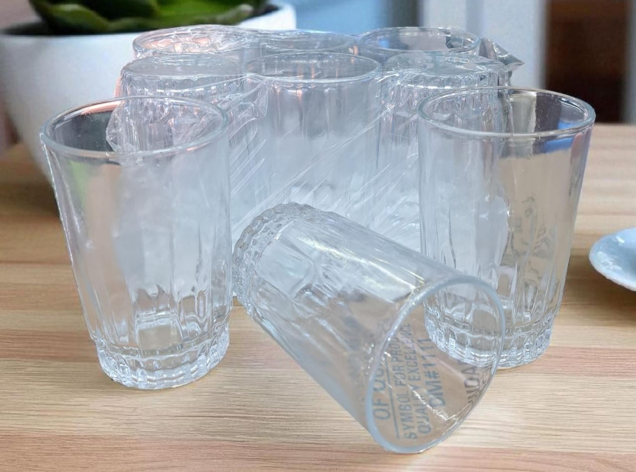 ON STOCK🎇Sundabest 6 Pcs Nice Water And Juice Glass📍Sundabest  Crystal water glasses Long and unique Transparent, clear Juice and Water Glasses, 300 ml- (6 Pcs Set) .High quality crystal glasses  to
