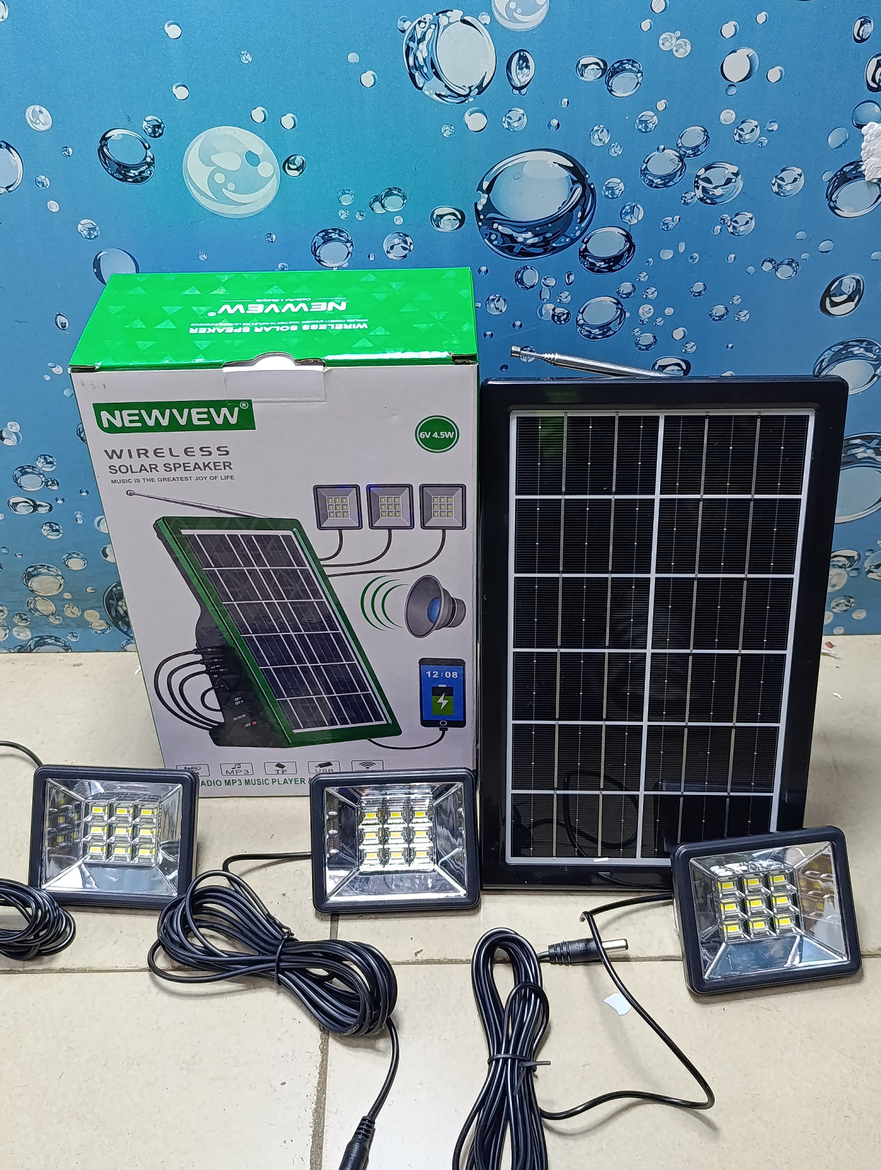 🎇NEWVEW Wireless Solar Speaker Light Kit – 3 LED Bulbs + Solar Panel + MP3/FM🎀Solar-powered lighting kit with 3 LED bulbs

Built-in Bluetooth speaker, MP3 player & FM radio

USB charging ports for p