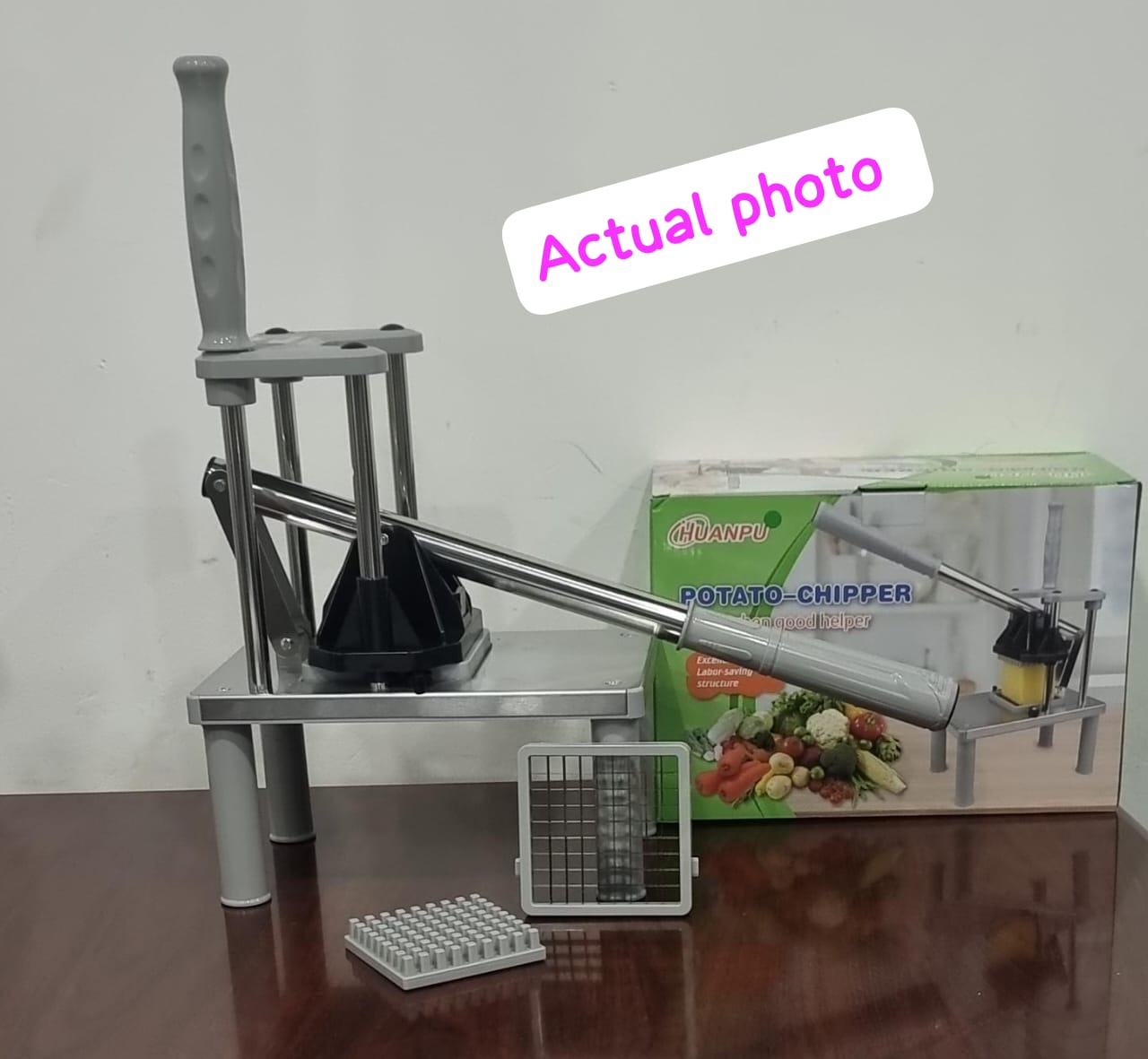 🎇High quality  Good helper Huanpu heavy duty potato chipper (2 chips size option) 🤩Dual blade options for thick/thin fries
✔ Heavy-duty stainless steel for long life
✔ Ergonomic handle for easy slic