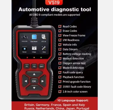V519 OBD2 auto Diagnostic Scanner
The Diagnostic Scanner is a reliable and easy-to-use tool designed to help you identify and fix vehicle issues quickly. 
It scans and clears engine fault codes
